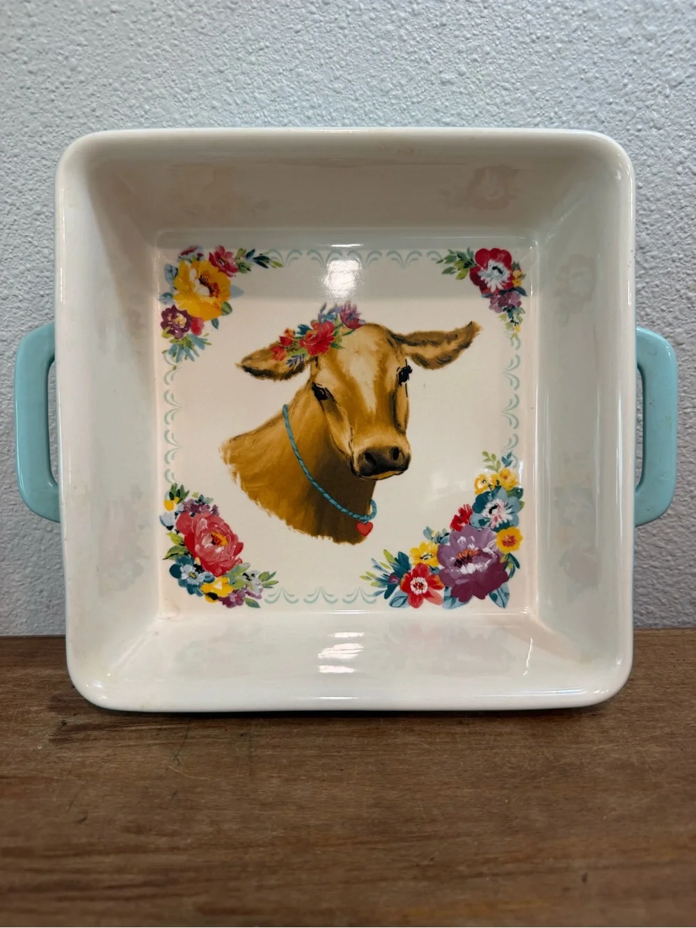 Pioneer Woman Cow Stoneware Square Baking Dish Casserole Pan Floral 9x9